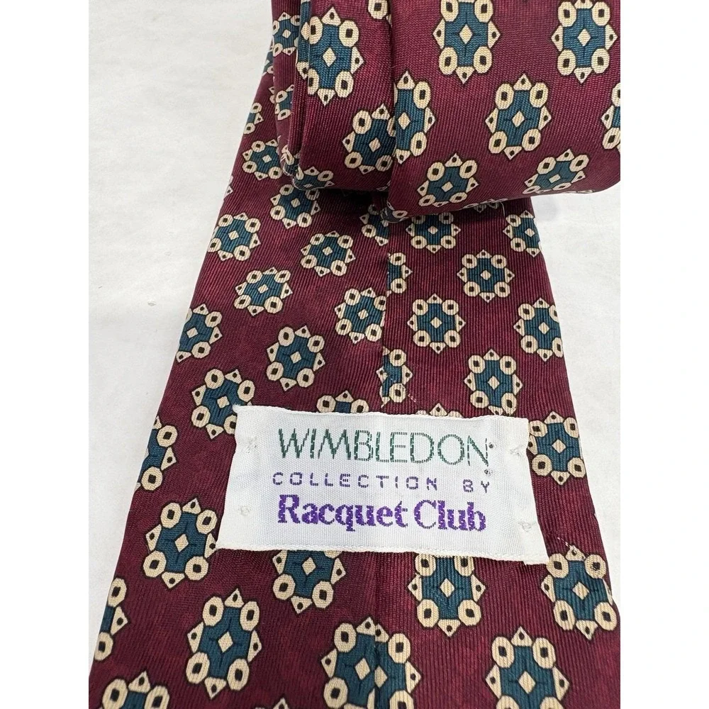 Vintage Wimbledon Collection By‎ Racquet Club Silk Tie Made in Italy Geometric